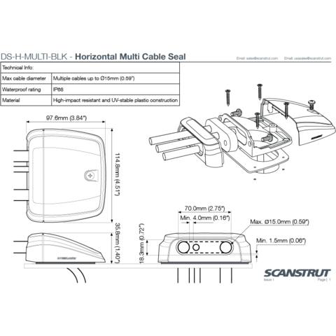 Scanstrut DS-H-MULTI-BLK  Horizontal Multi Cable Seal – black