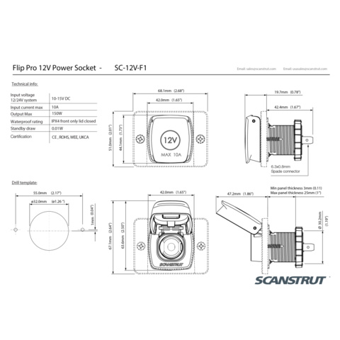 Scanstrut ROKK Flip Pro 12V Power Socket